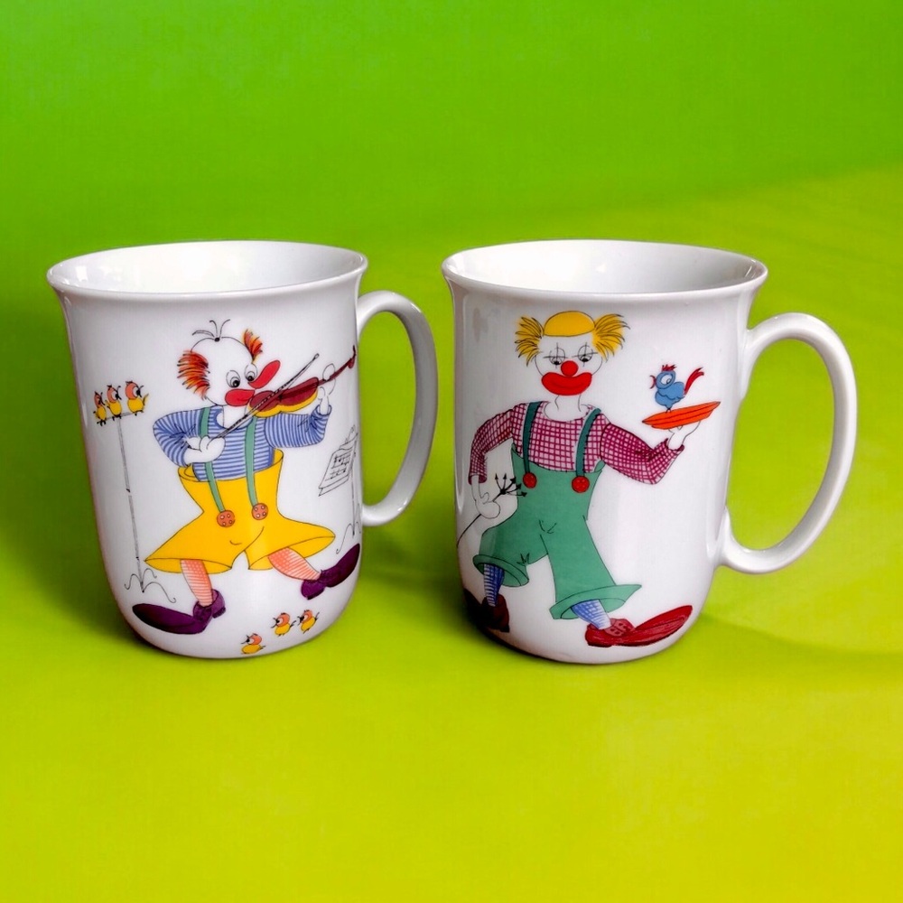 Vintage Clown Mug Sset of 2 Spal Porcelain Portugal